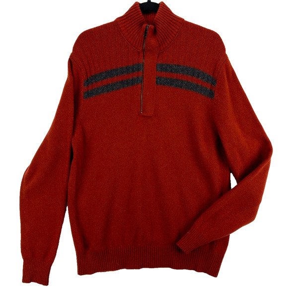 Banana Republic Merino Wool Blend 1/4 Zip Sweater Men's Large Mock Neck Orange